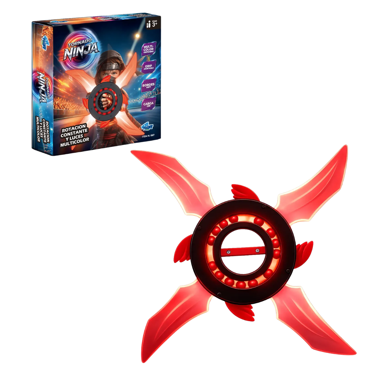 Tornado Shuriken Ninja Giratorio con Luz Recargable