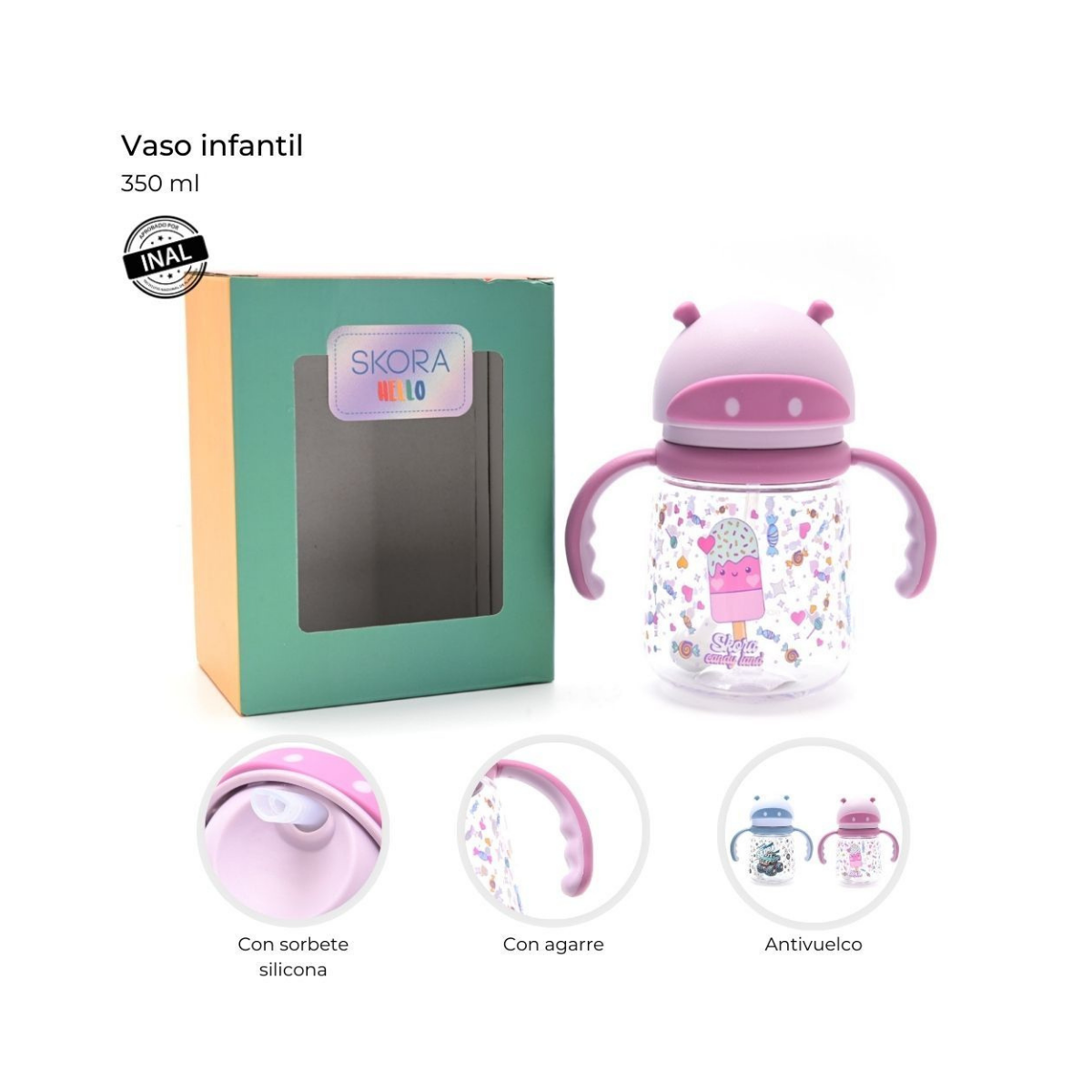 Vaso Infantil Skora Hello con Sorbete y Agarre