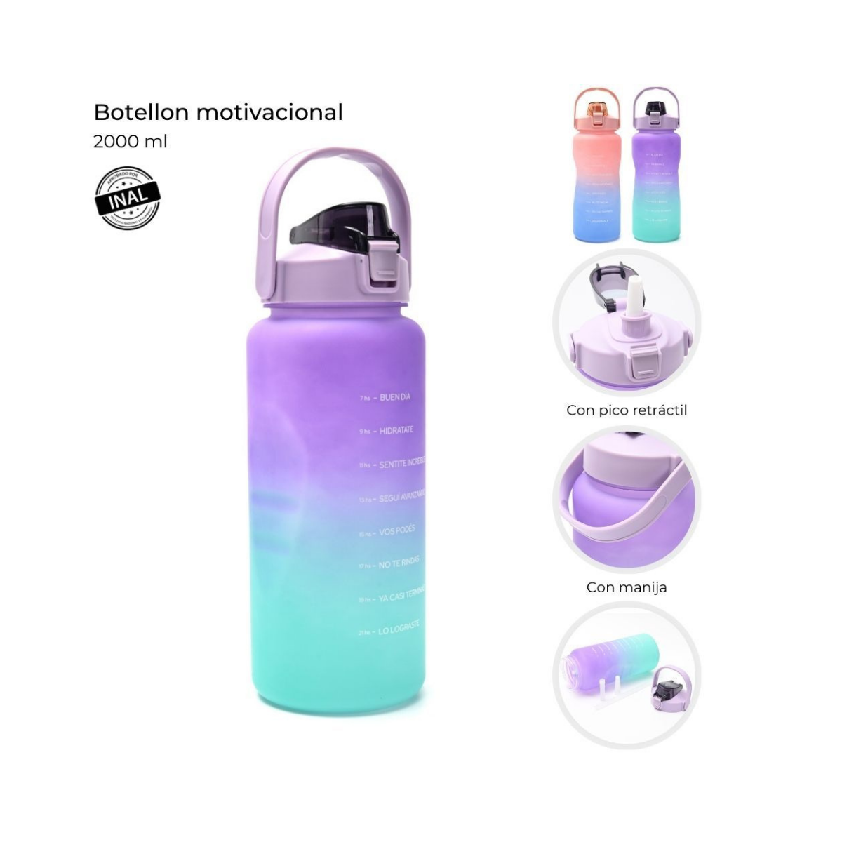 Botella Motivacional Skora Ultra Degradé Multicolor 2000 ml con Pico