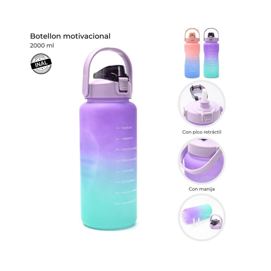 Botella Motivacional Skora Ultra Degradé Multicolor 2000 ml con Pico