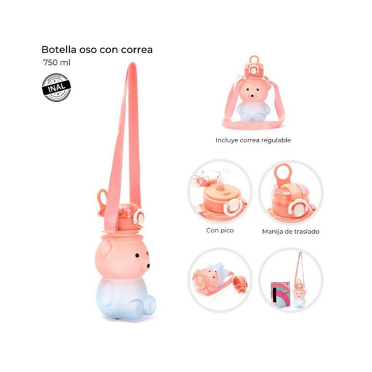 Botella Skora Oso Think Happy 750 ml con Pico y Correa