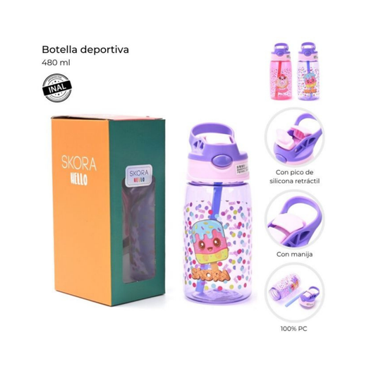 Botella Infantil Skora Hello 480 ml con Pico Retráctil