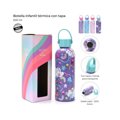 Botella Infantil Térmica Skora Think Happy 500 ml Acero