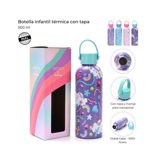 Botella Infantil Térmica Skora Think Happy 500 ml Acero