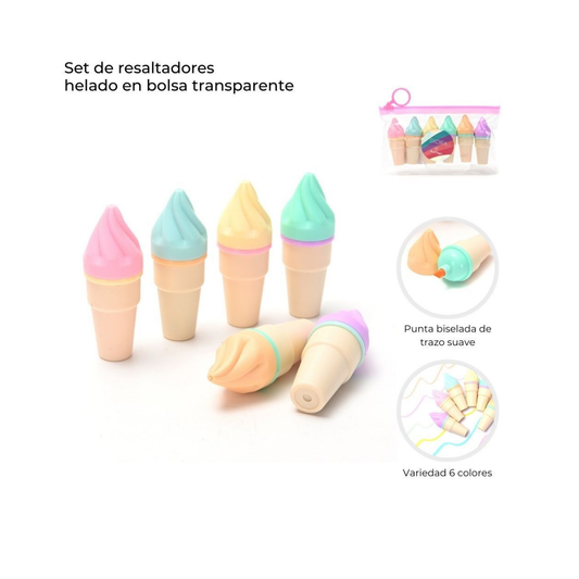 Set de Resaltadores Helado Cono Skora x6 Think Happy