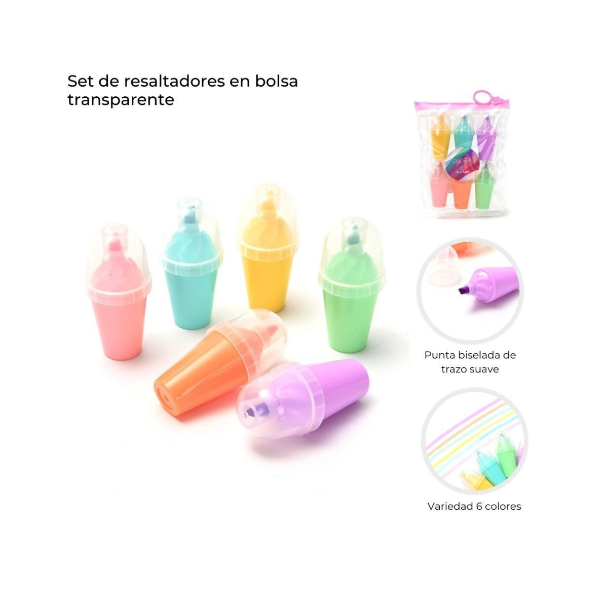 Set de Resaltadores Vaso Fluorescentes Skora x6 Think Happy