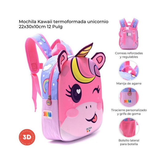 Mochila Kawaii Termoformada Unicornio Skora 12”