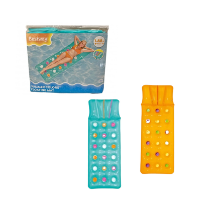 Colchoneta Inflable Transparente con Apoya Vaso 188x71 cm - Con Orificios de Colores