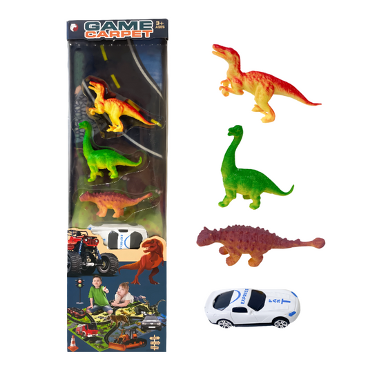 Set De Dinosaurios Y Auto Con Alfombra