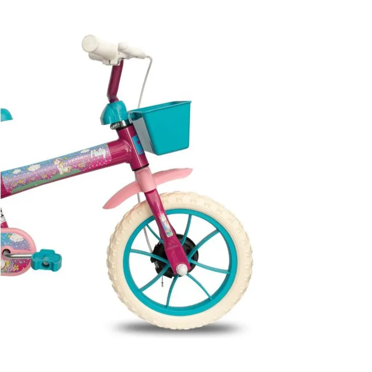 Bicicleta Infantil Violeta y Verde de Montaña Rodado 12 con Rueditas