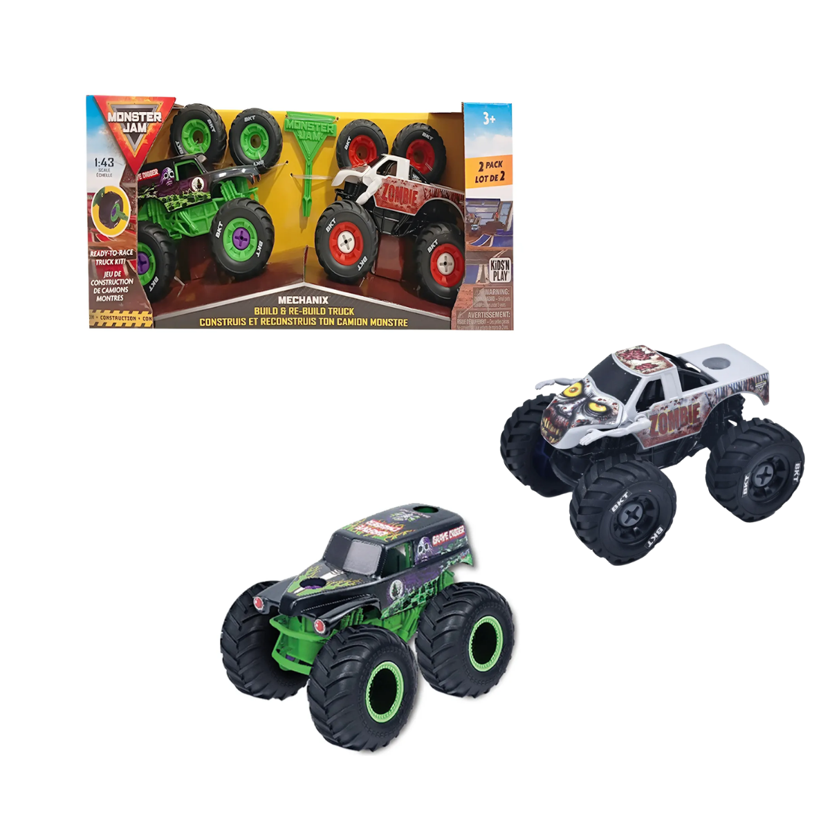 Pack Monster Jam Armable 1:43 x2 - Grave Digger y Zombie