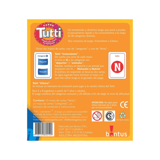 Juego De Cartas Cante Tutti