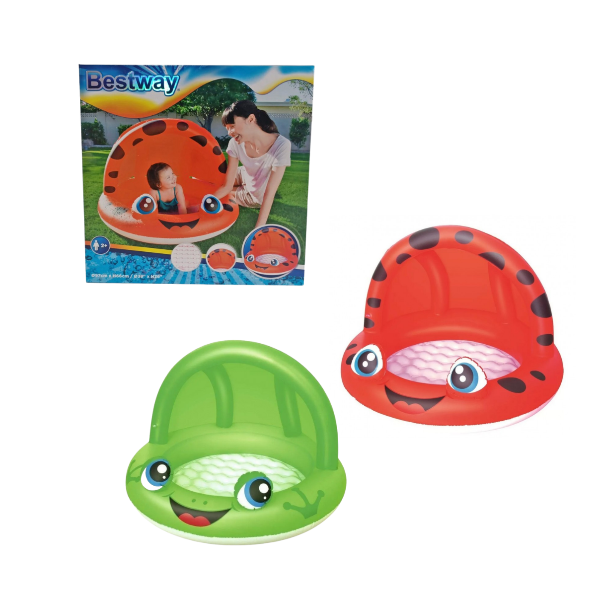 Pileta Inflable para Bebés con Techo Animales 98x66 cm