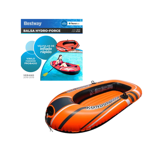 Set de Balsa Inflable Hydro-Force Bestway 196x114 cm - Con Remos y Cuerda de Agarre