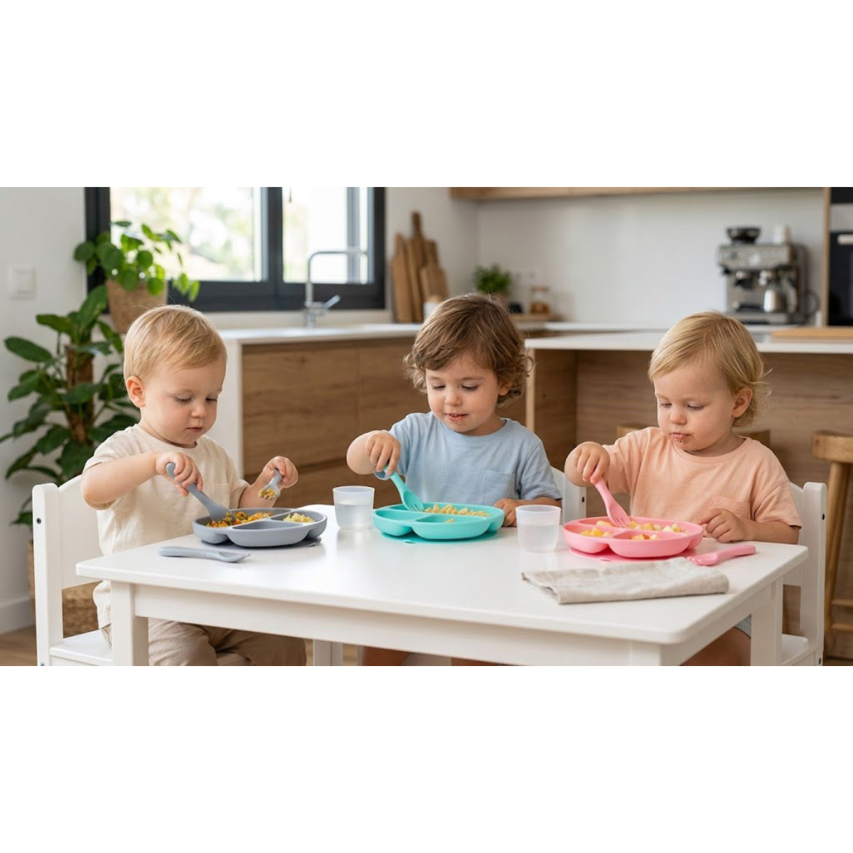 Set de Plato de Silicona con Sopapa, Cuchara y Tenedor