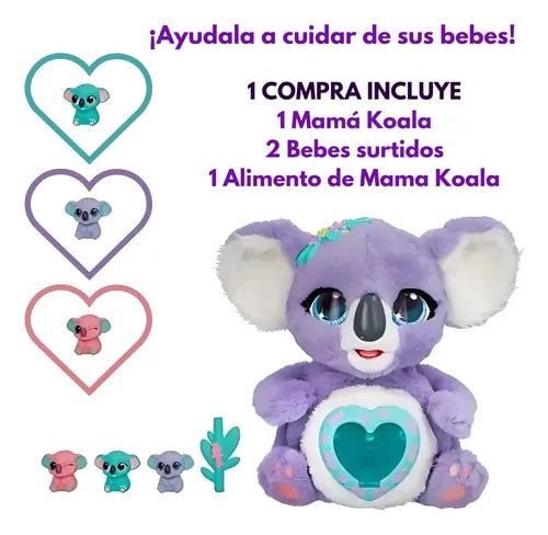 Peluche Koala Mama C/ Bebes Luz Sonido Interactivo Club Petz