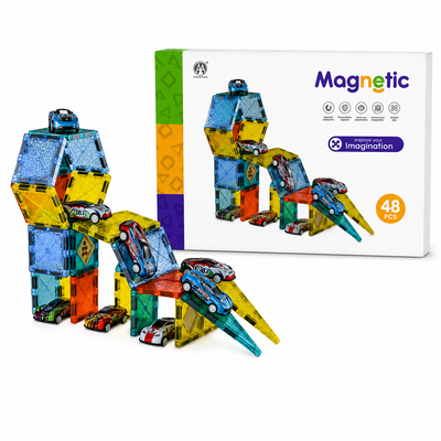 Juego Magnetico 48pcs con Pista De Carros + 8 autos.