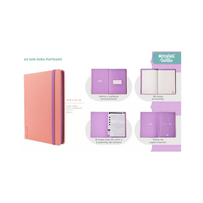 Cuaderno Notes A5 Tapa Dura Punteado Varios Colores