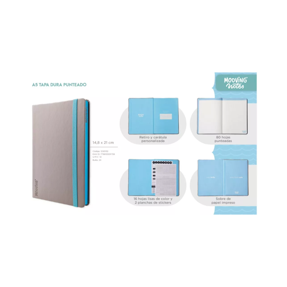 Cuaderno Notes A5 Tapa Dura Punteado Varios Colores