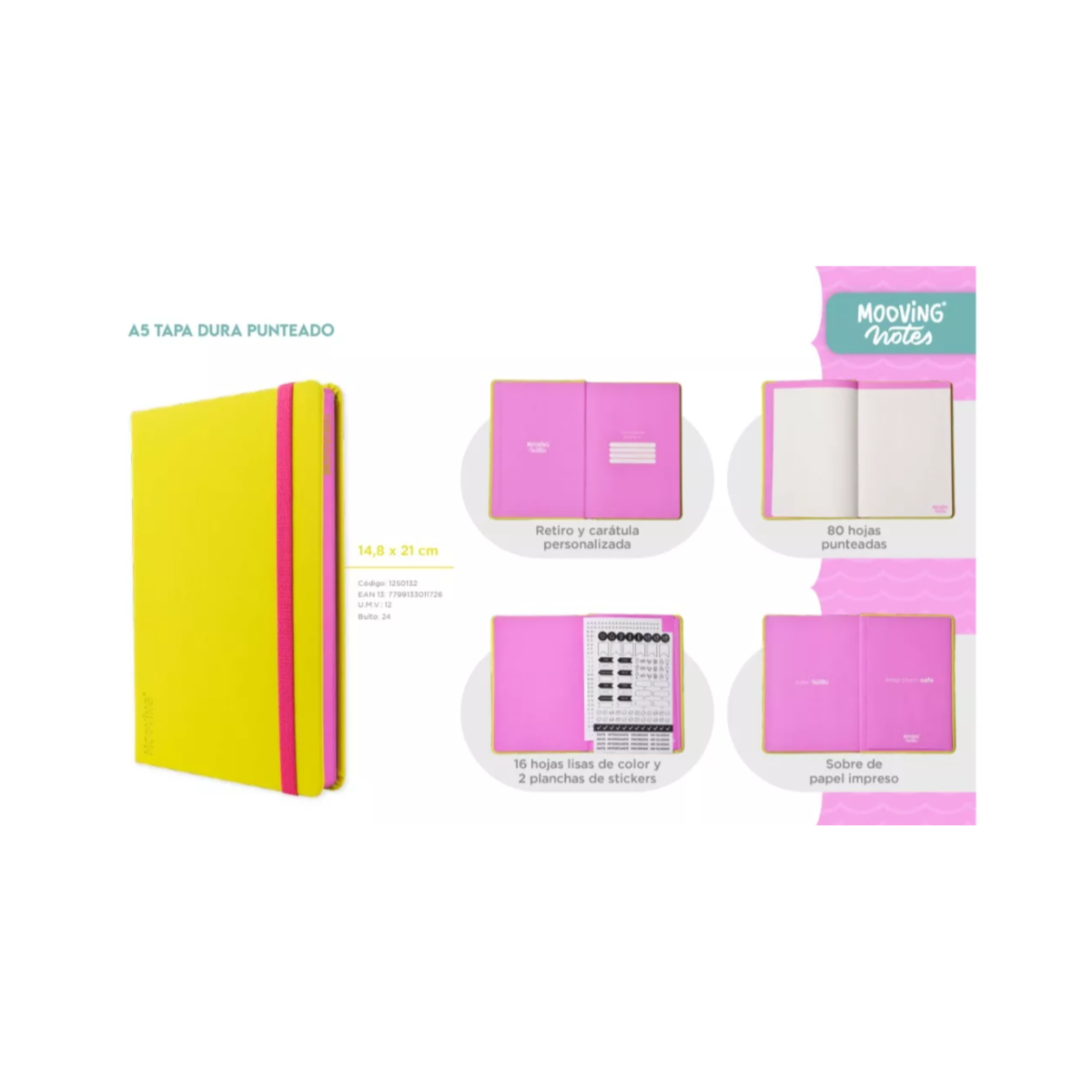 Cuaderno Notes A5 Tapa Dura Punteado Varios Colores