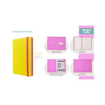 Cuaderno Notes A5 Tapa Dura Punteado Varios Colores