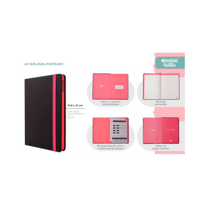 Cuaderno Notes A5 Tapa Dura Punteado Varios Colores