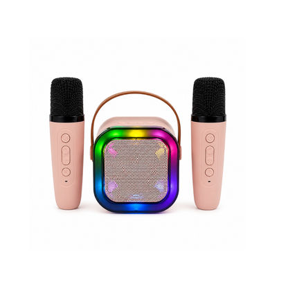 Mini Parlante Karaoke con 2 Micrófonos Inalámbricos y Luces LED
