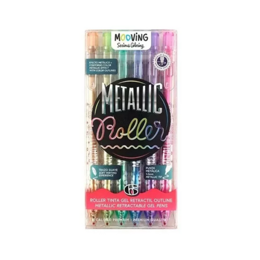 Lapicera Roller Tinta Gel Retráctil Metálica Outline 6 Unidades