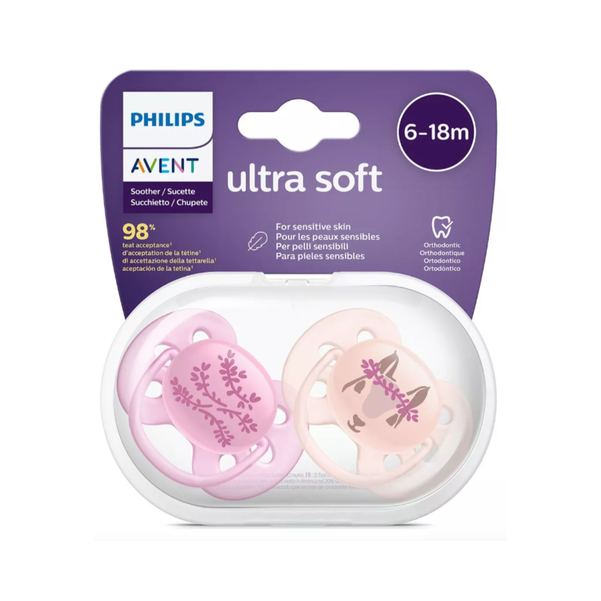 Chupete Avent Ultra Soft Decorado Nena 6-18 Meses 2 Unidades