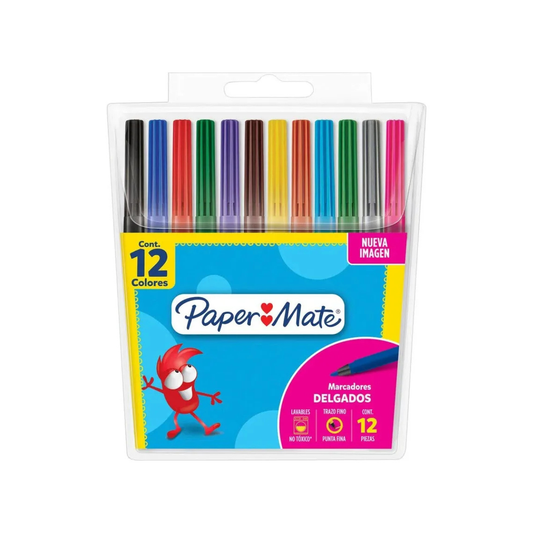 Marcadores Paper Mate Marcado Punta Delgada x 12 Colores