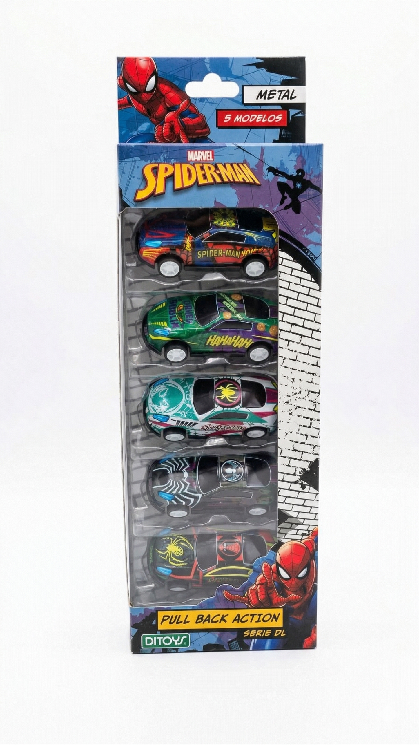Set de 5 Autos Metálicos Spider-Man Pull Back Action