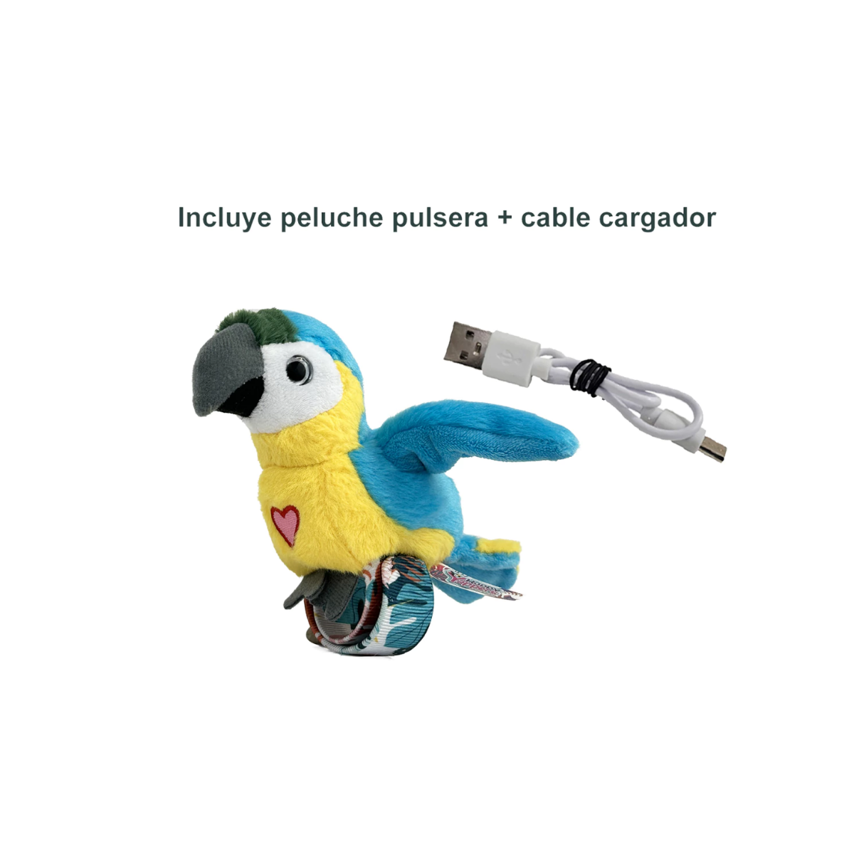 Peluche Pulsera Happy Yappers Loro Azul