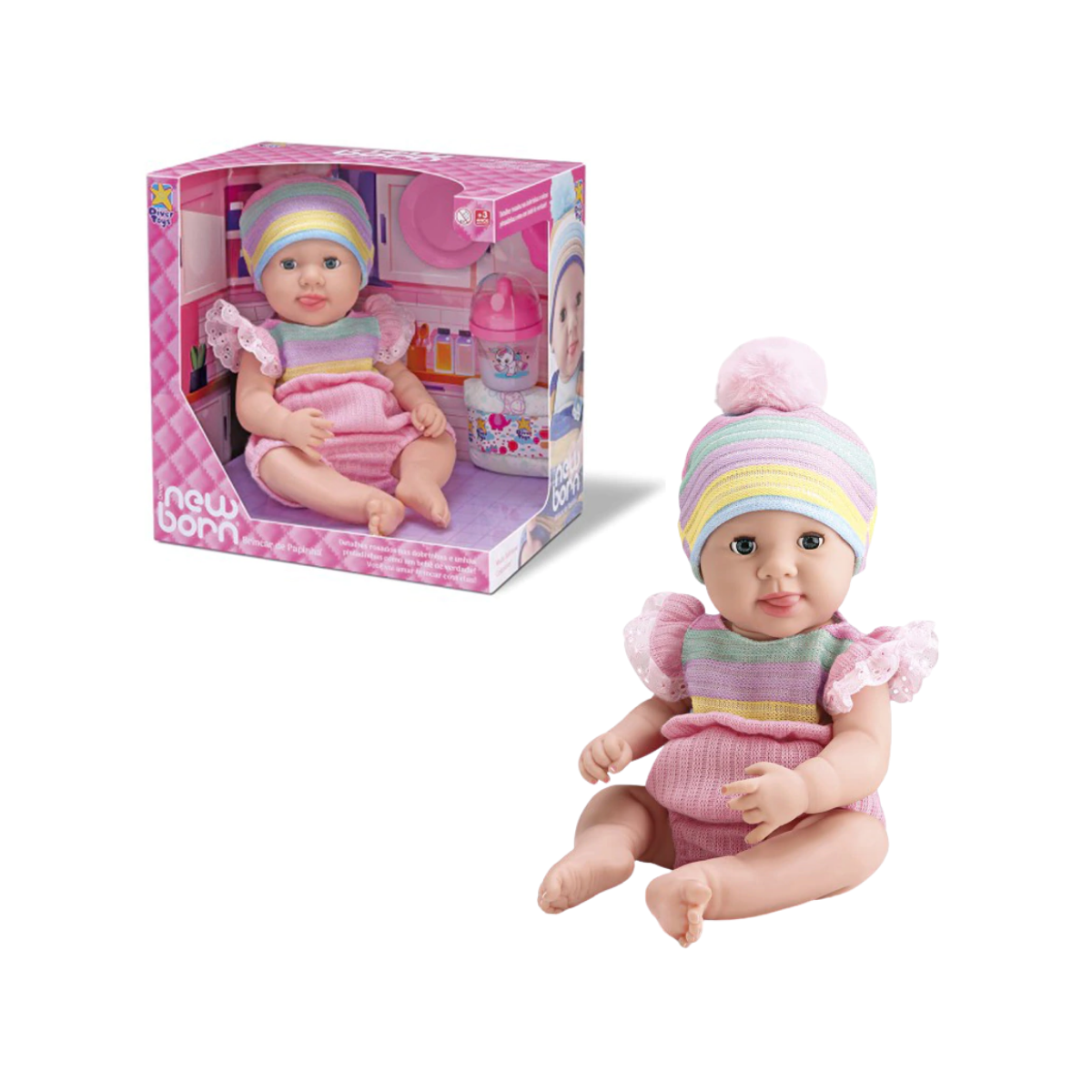 Bebote New Born Muñeca con Papilla, Mamadera y Pañal