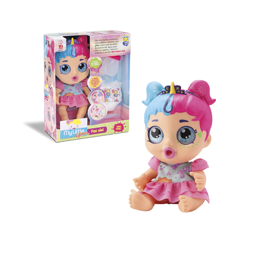 Muñeca My Little Glitter Articulada con Pelo de Colores, Biberón y Pañal