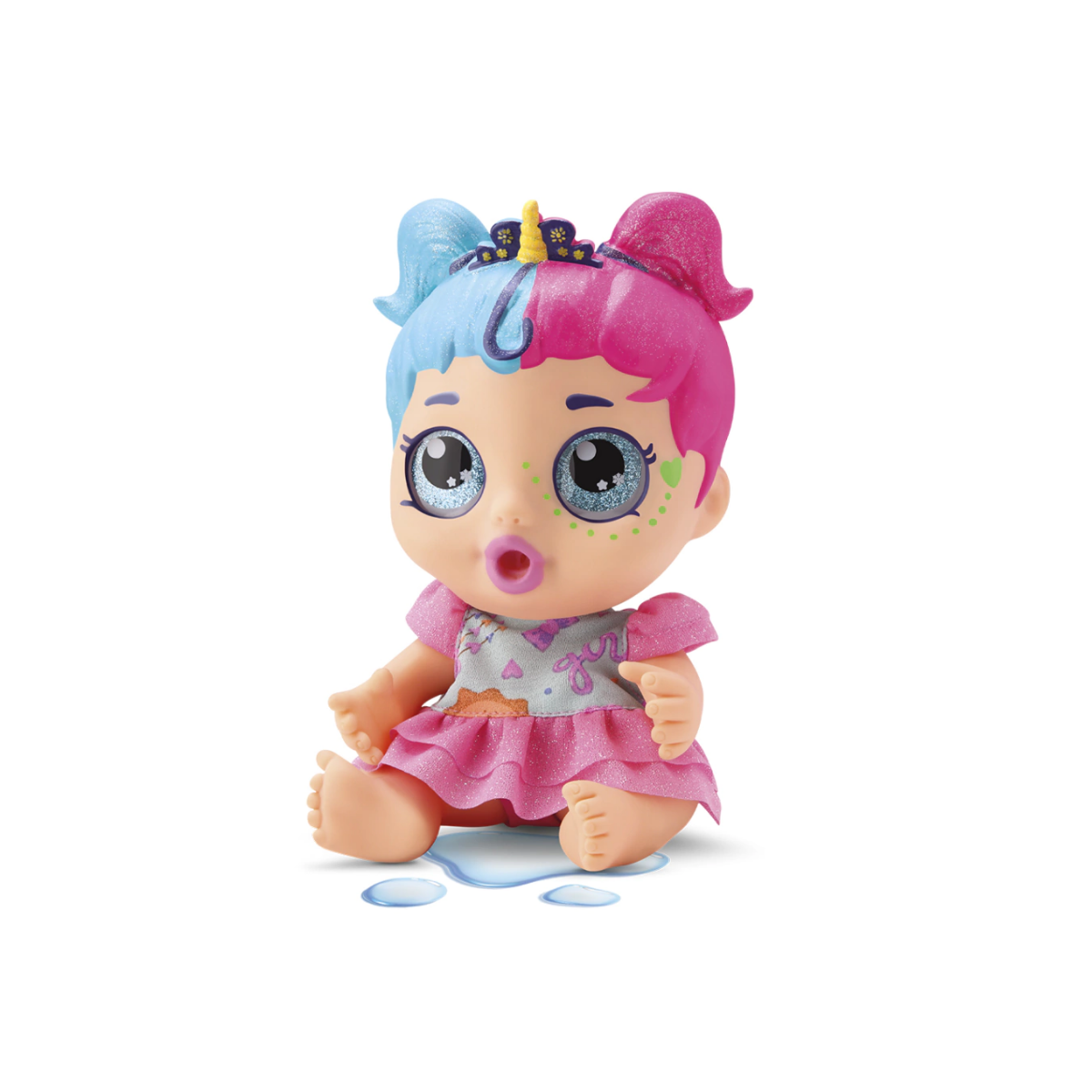 Muñeca My Little Glitter Articulada con Pelo de Colores, Biberón y Pañal