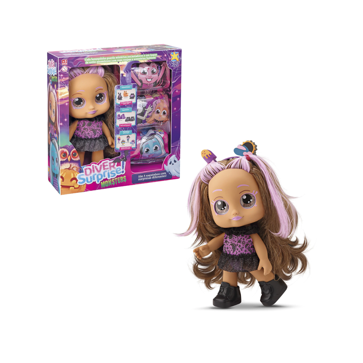 Muñeca Divertoys Diver Surprise Monsters Lobelita Morena