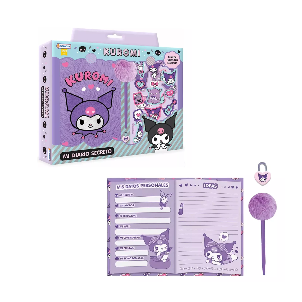 Mi Diario Secreto Kuromi con Frente Fluffy y Accesorios