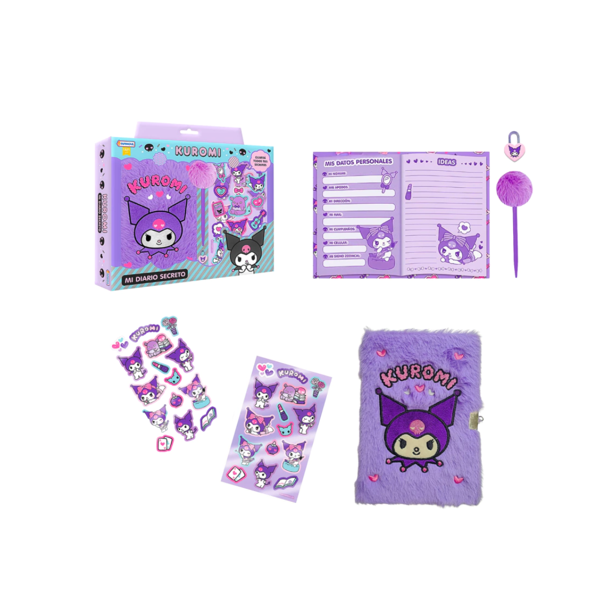 Mi Diario Secreto Kuromi con Frente Fluffy y Accesorios