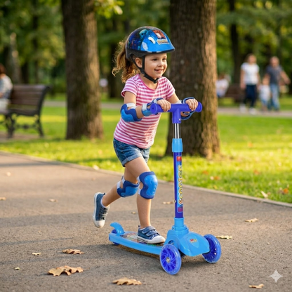 Monopatín Sport Scooter Infantil de 3 Ruedas Azul + Kit de Protección y Casco