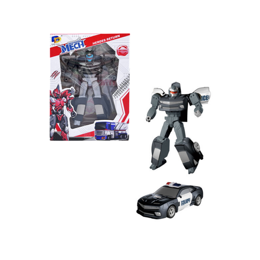 Robot Transformer Heroes Return con Auto de Policia Negro
