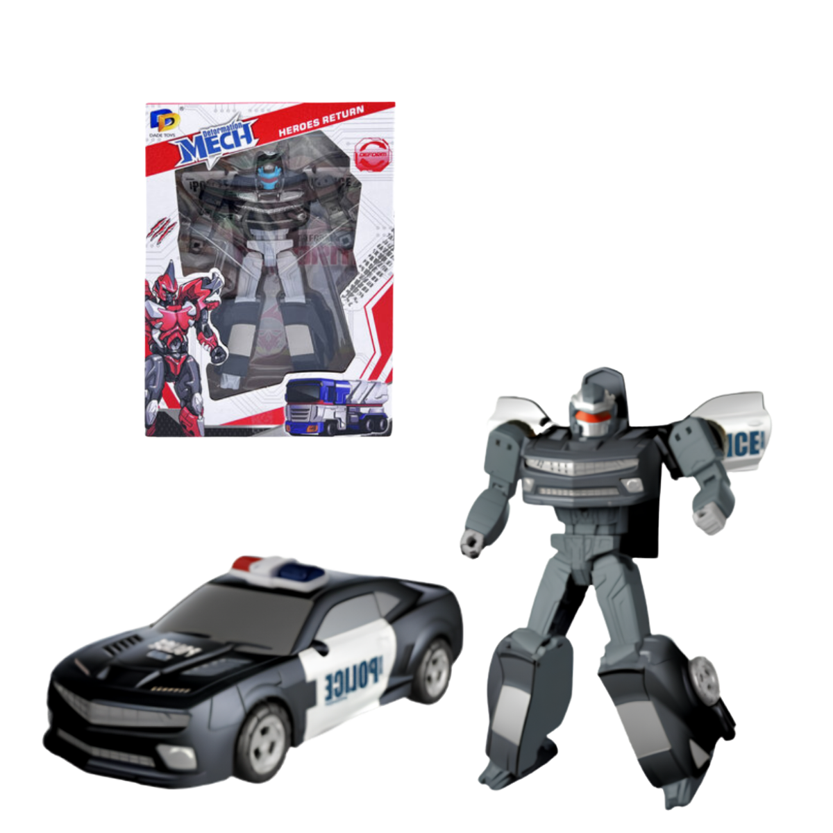Robot Transformer Heroes Return con Auto de Policia Negro
