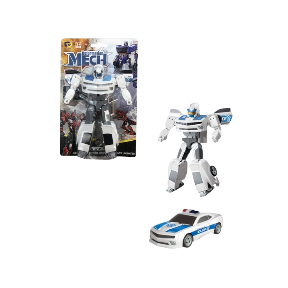 Robot Transformer Heroes Return con Auto de Policia Blanco