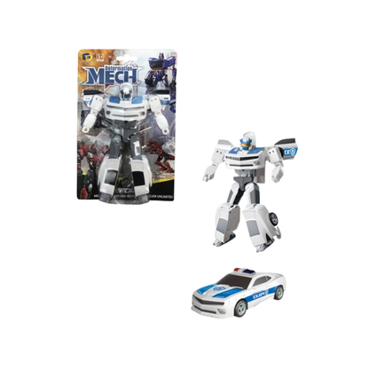 Robot Transformer Heroes Return con Auto de Policia Blanco