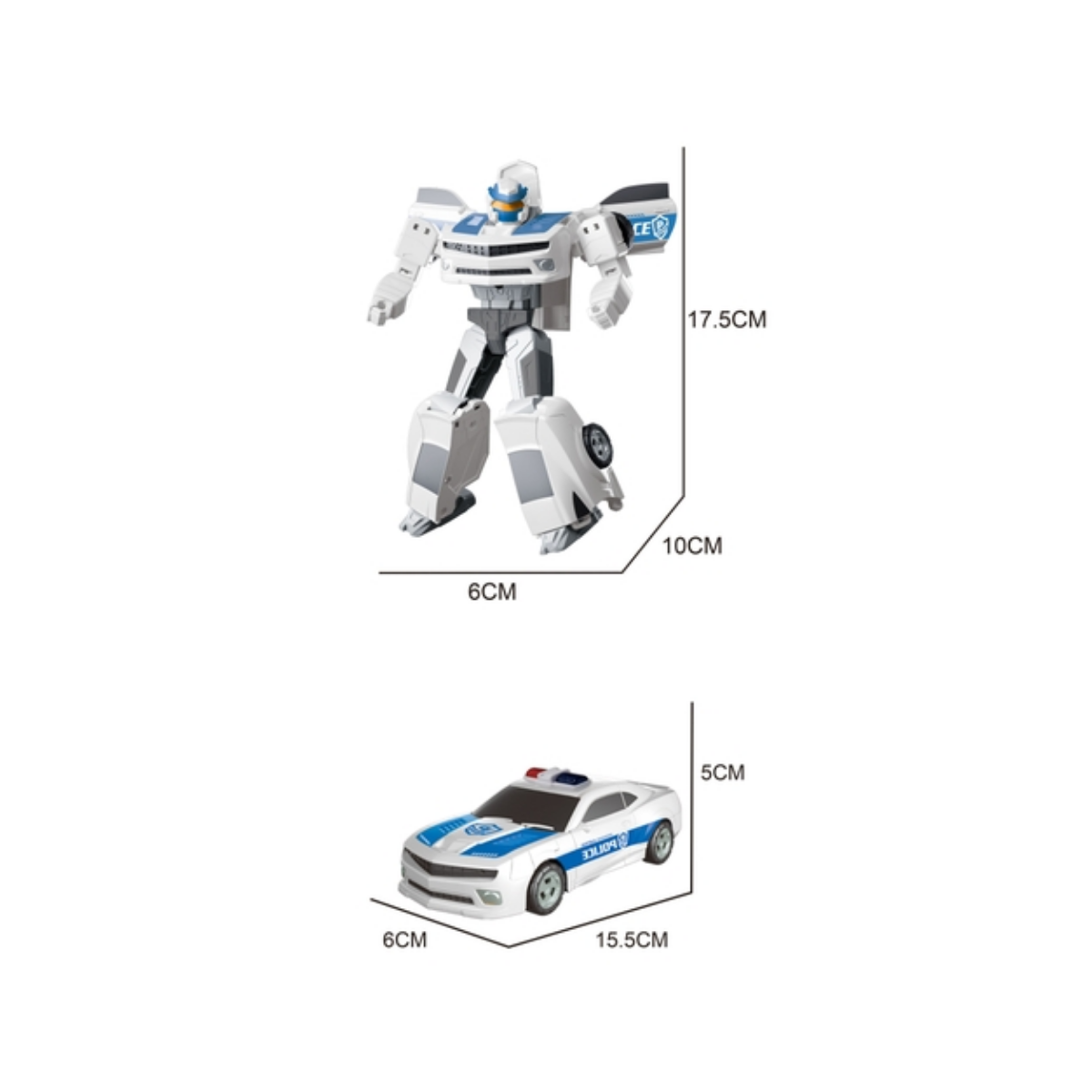 Robot Transformer Heroes Return con Auto de Policia Blanco