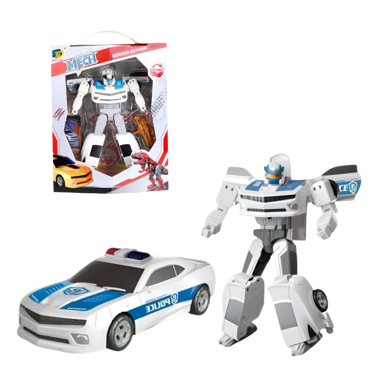Robot Transformer Heroes Return con Auto de Policia Blanco