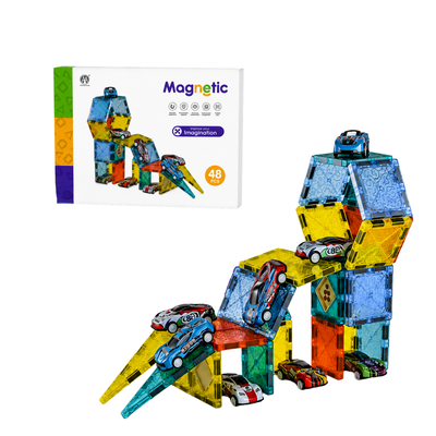Juego Magnetico 48pcs con Pista De Carros + 8 autos.