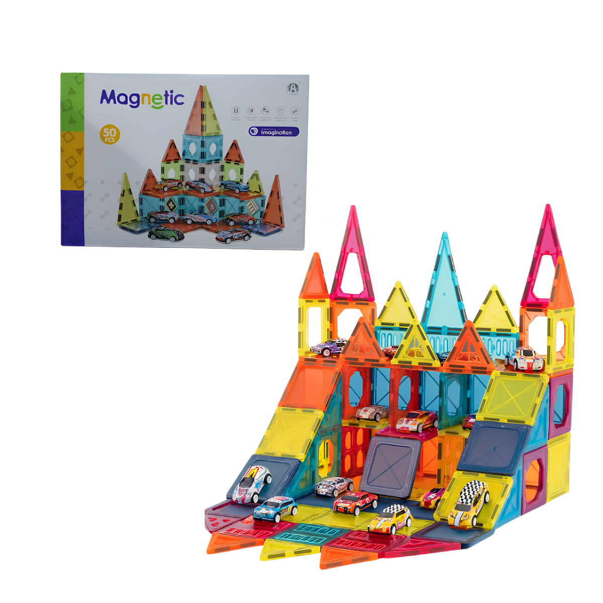 Set Magnético de Construcción 50 Piezas + 8 Autos
