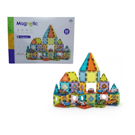 Set Magnético de Construcción 65 Piezas + 10 autos.