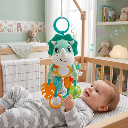 Peluche Colgante Sensorial Dinosaurio con Espejo y Sonajero