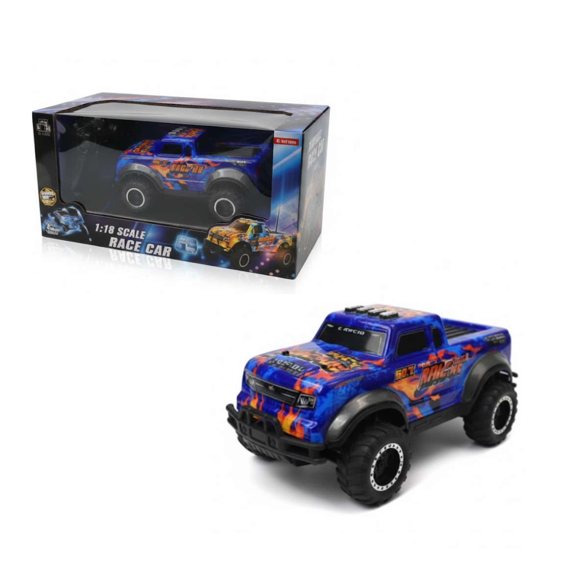 Auto a Radio Control Escala 1:18 con Luces. Azul y Naranja